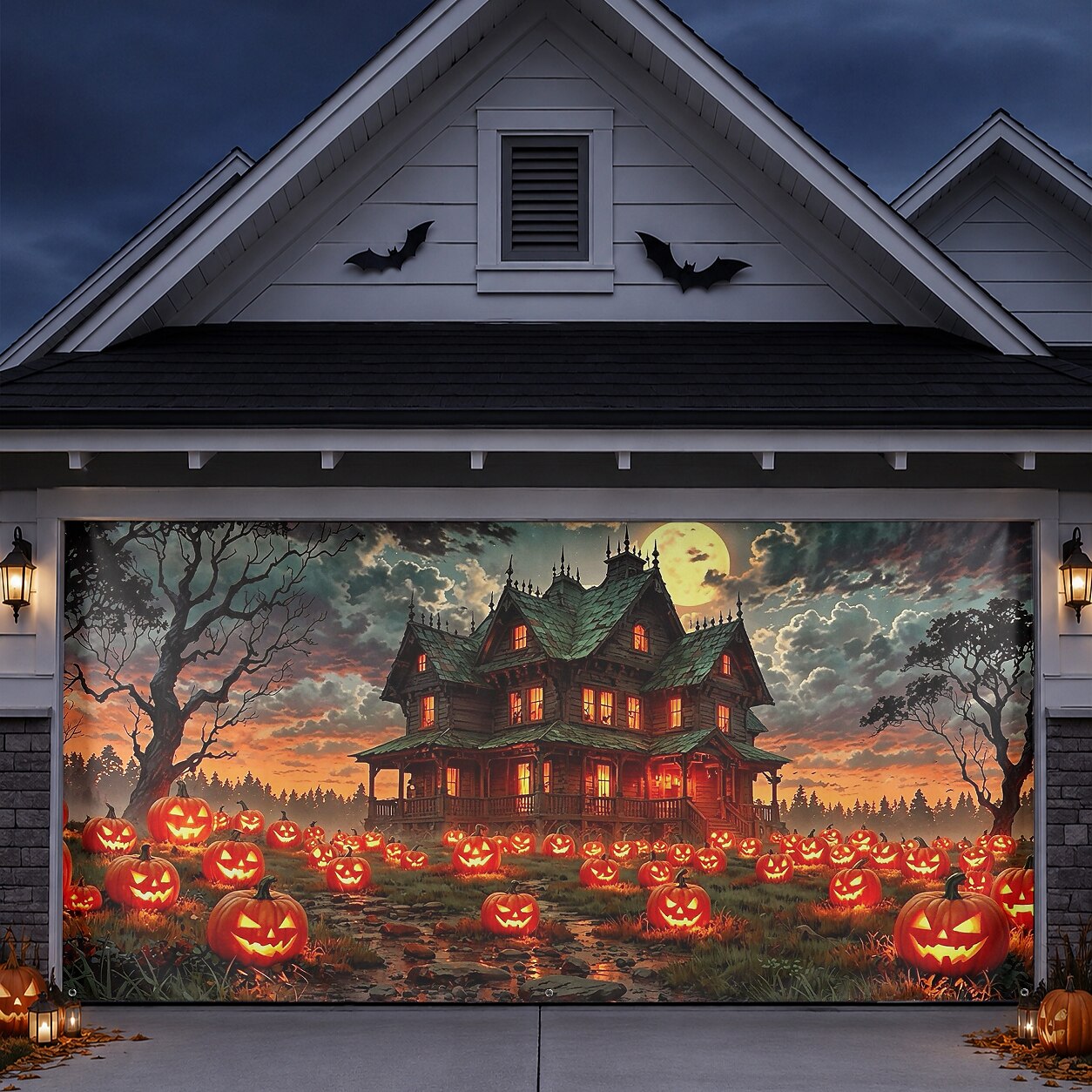 Halloween Haunted House Pumpkin Garage Door Cover