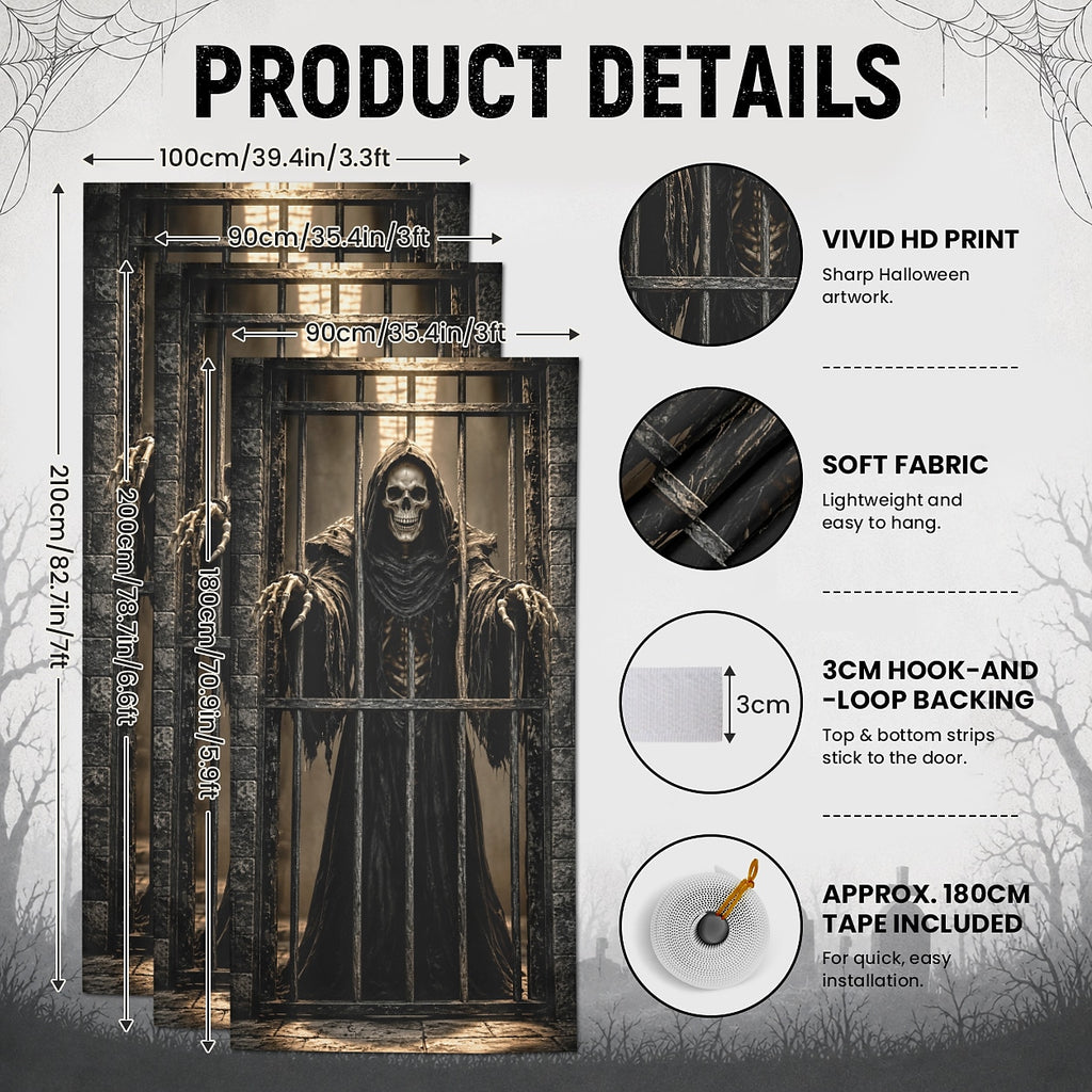 Lantern Witch Hat Door Banner Halloween Door Cover Skeleton Prison Grim