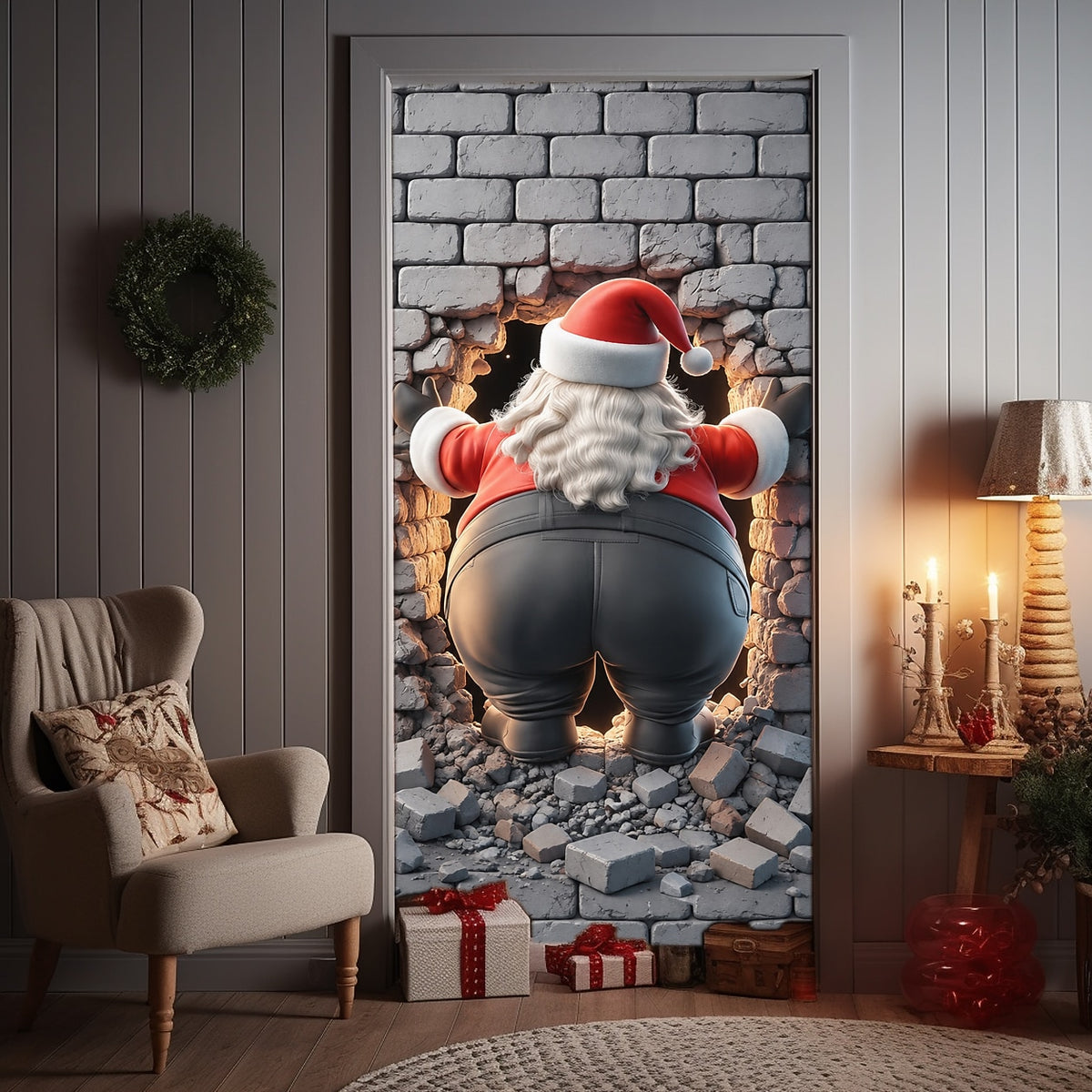 Funny Gnome Christmas Door Cover