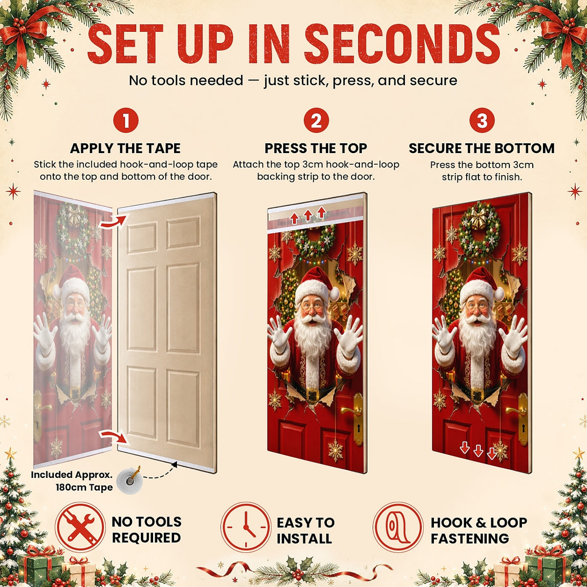 Santa Claus by Fireplace Christmas Door Cover