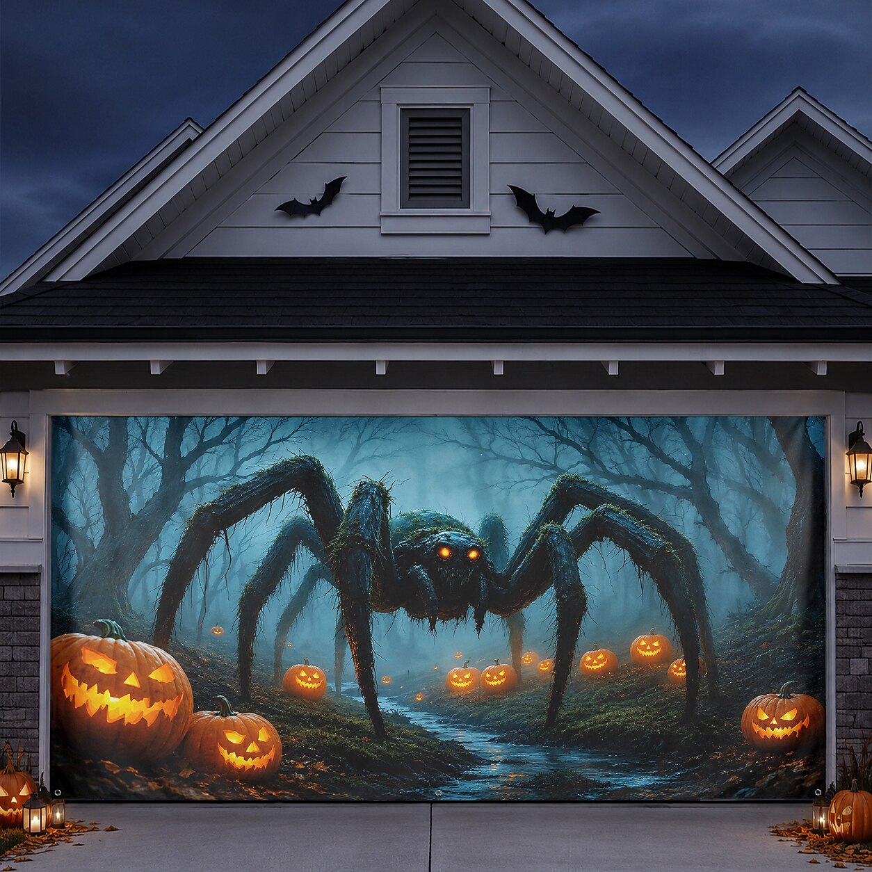 Halloween Garage Door Banner Giant Spider Pumpkin Place
