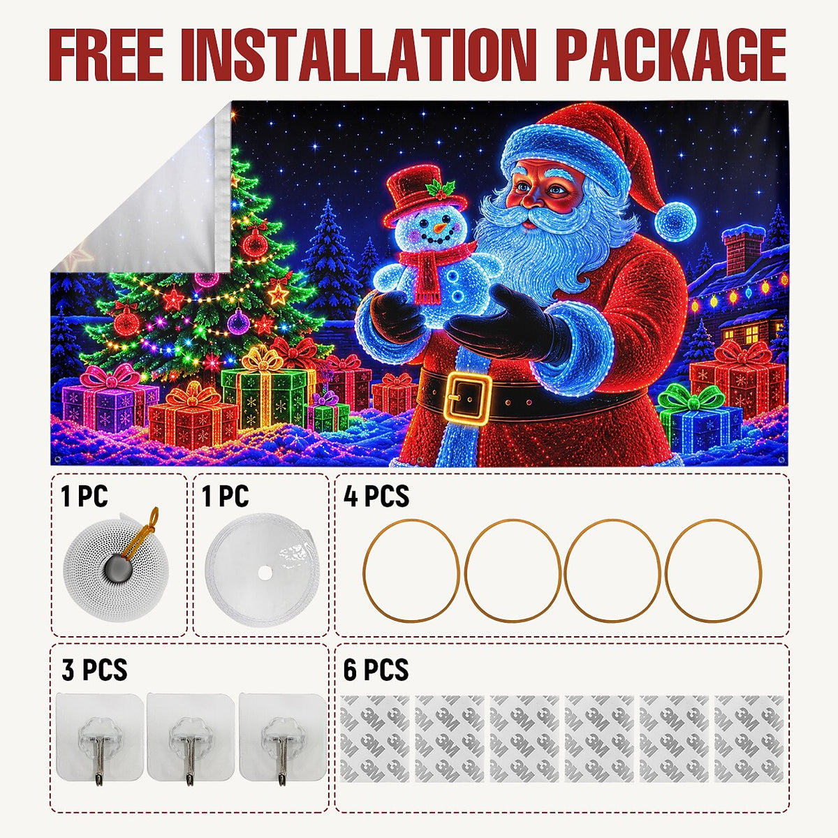 Blacklight Christmas Garage Cover UV Reactive Santa & Christmas Tree