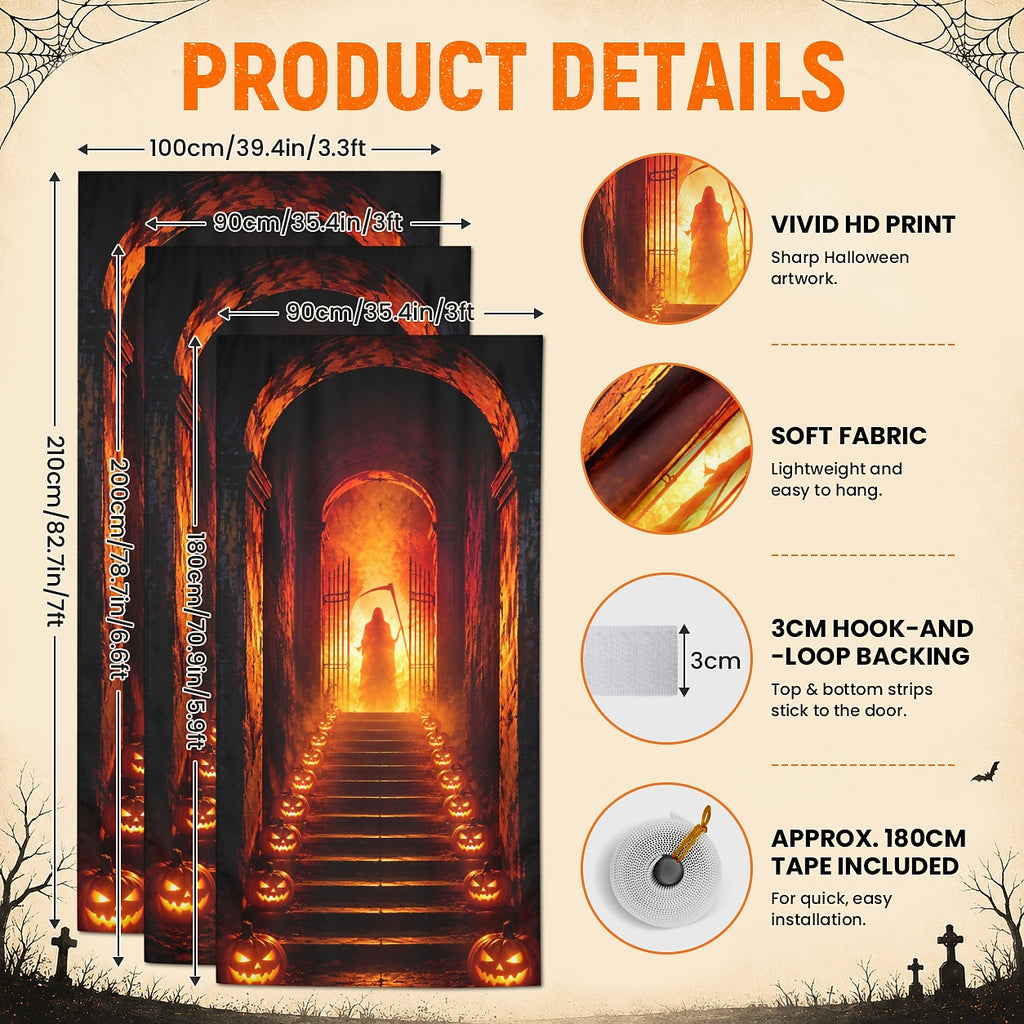 Orange Moon Door Banner Halloween Door Cover Grim Reaper Haunted