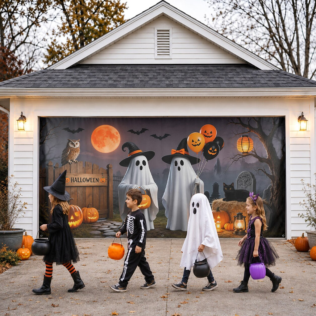 Halloween Cute Ghosts Garage Door Cover