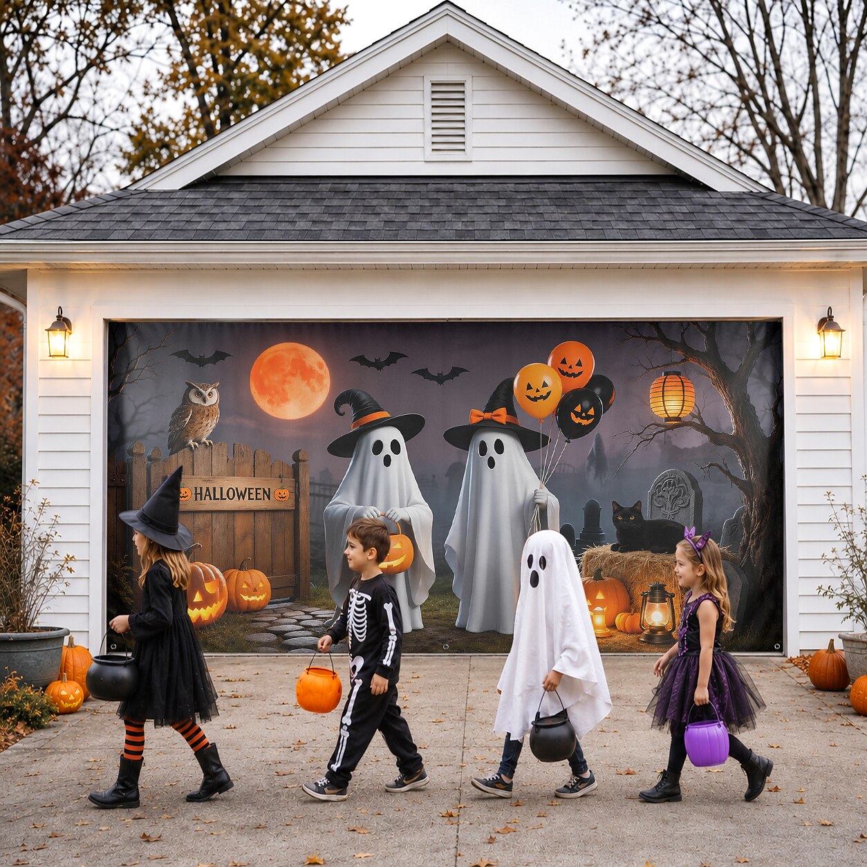 Halloween Cute Ghosts Garage Door Cover