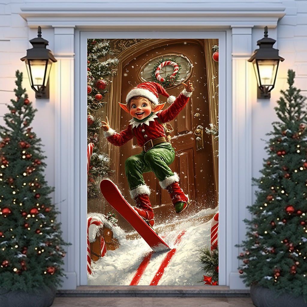 Joy Elf Christmas Door Cover