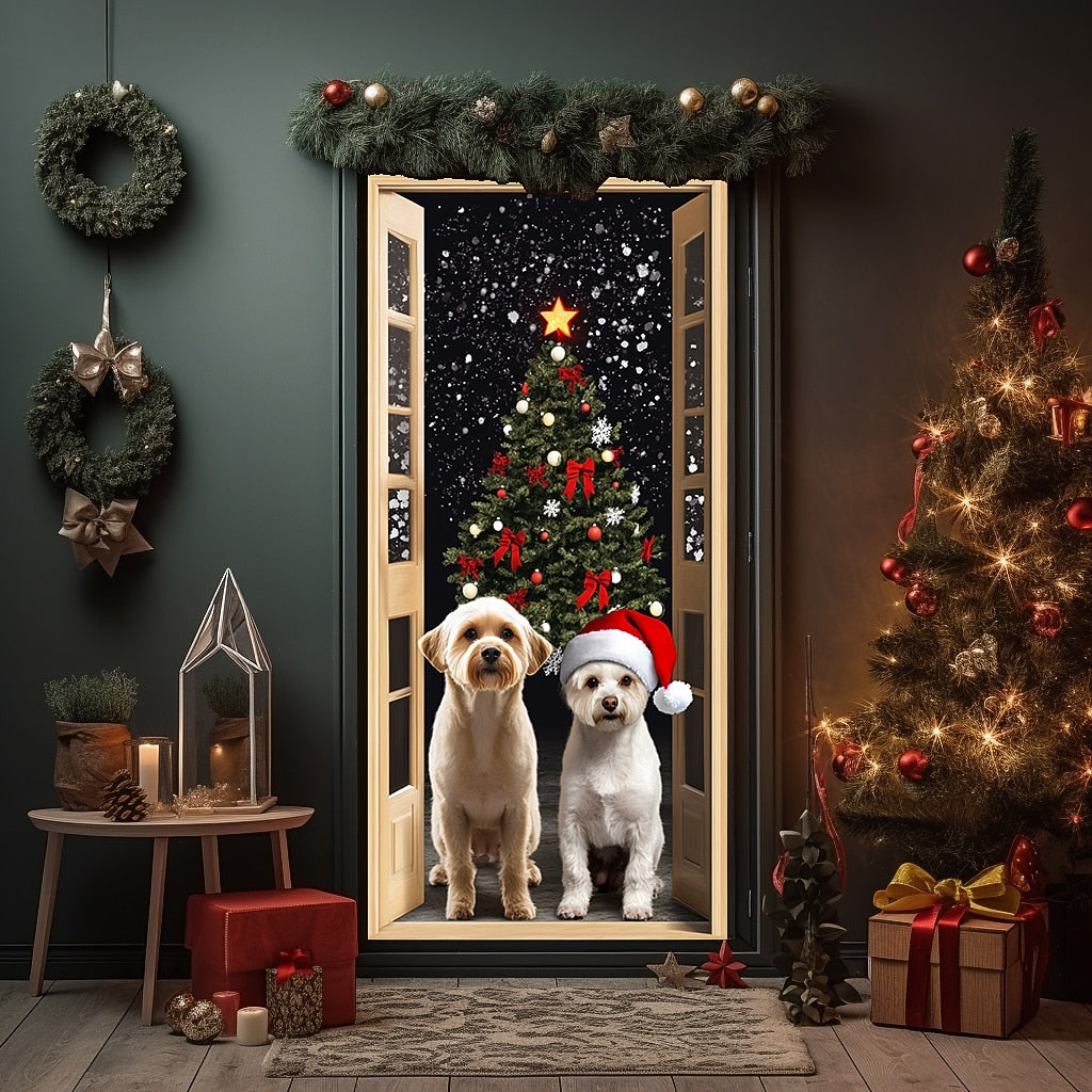 Festive Dog Christmas Door Cover