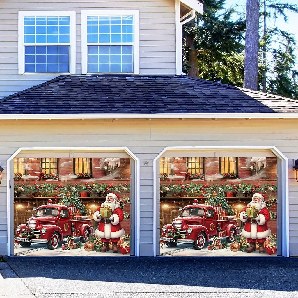 Santa Christmas House Garage Door Cover