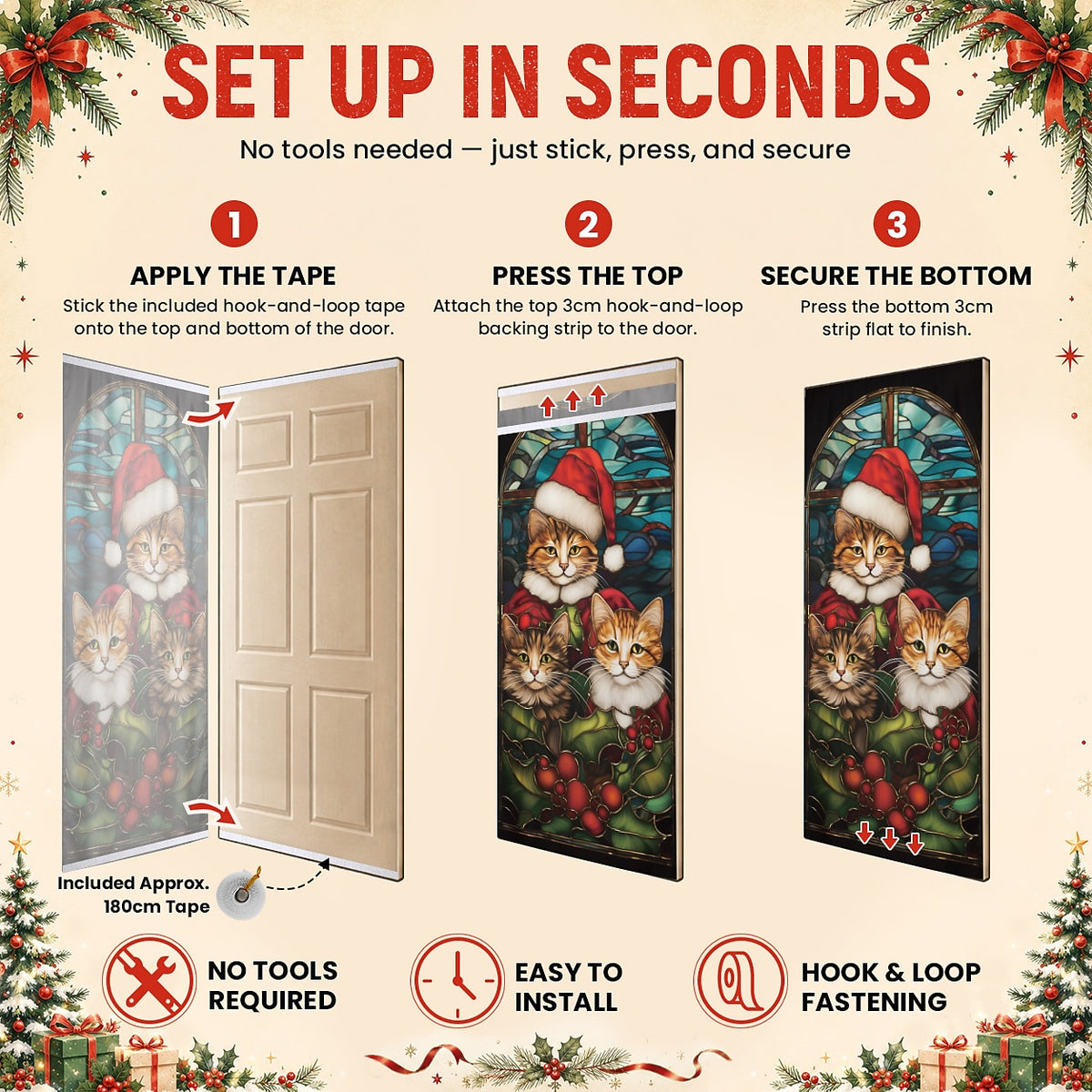 Cute Raccoons with Santa Hats & Gifts Christmas Door Cover