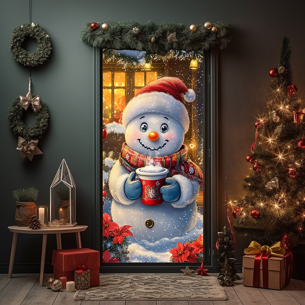 Snowman Hot Chocolate Christmas Door Cover