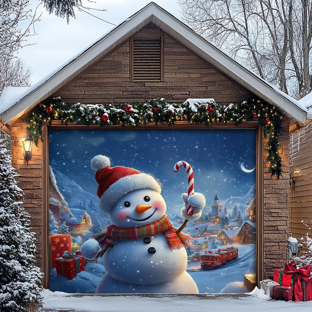 Snowman Christmas Garage Door Cover