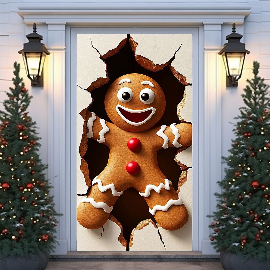 Santa Breaking Through Wall Christmas Door Cover