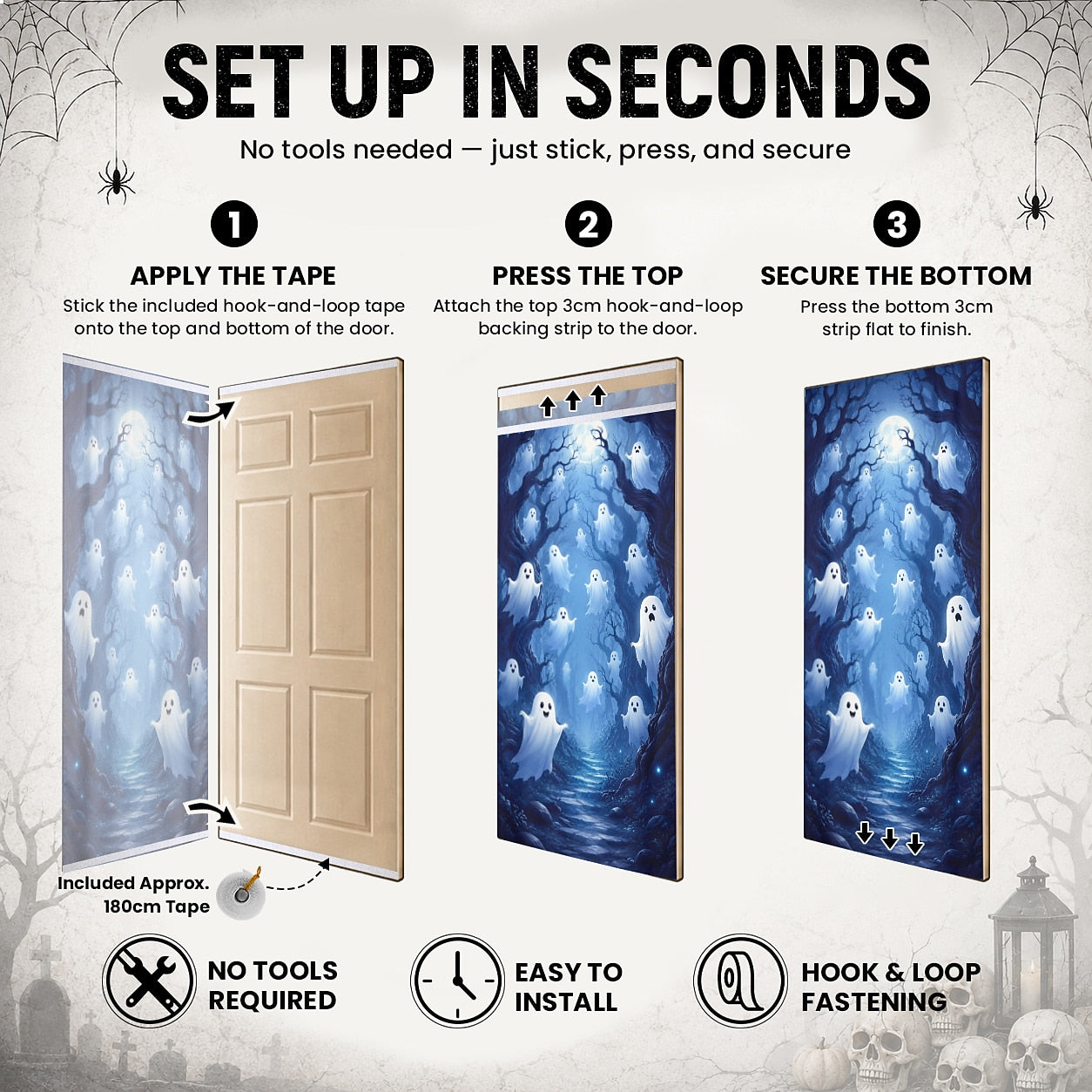 Spooky Door Banner Halloween Door Cover Cute Ghost Haunted Forest