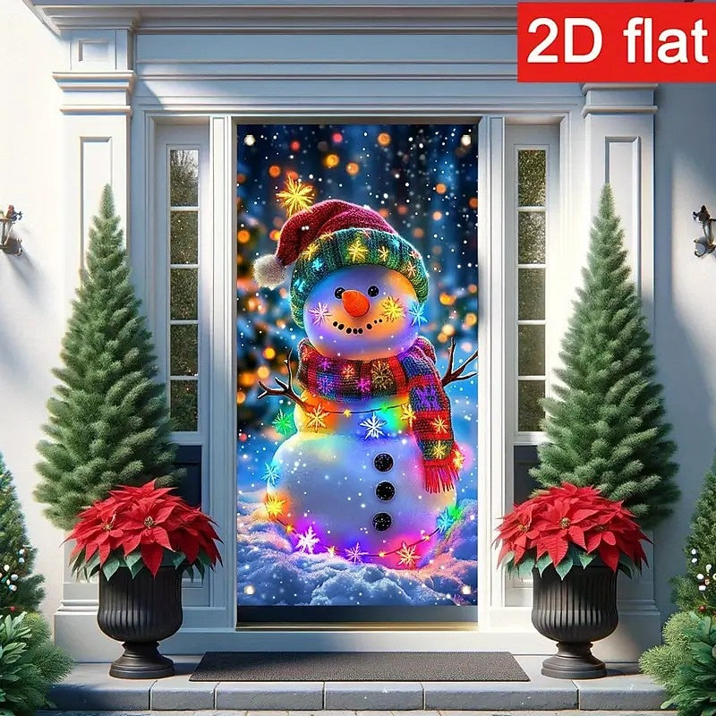 Glowing Snowman Christmas Door Cover