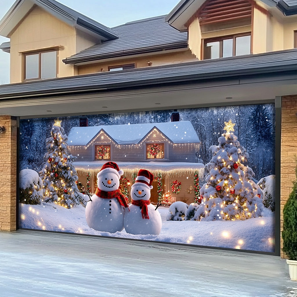 Snowman Christmas Garage Door Cover