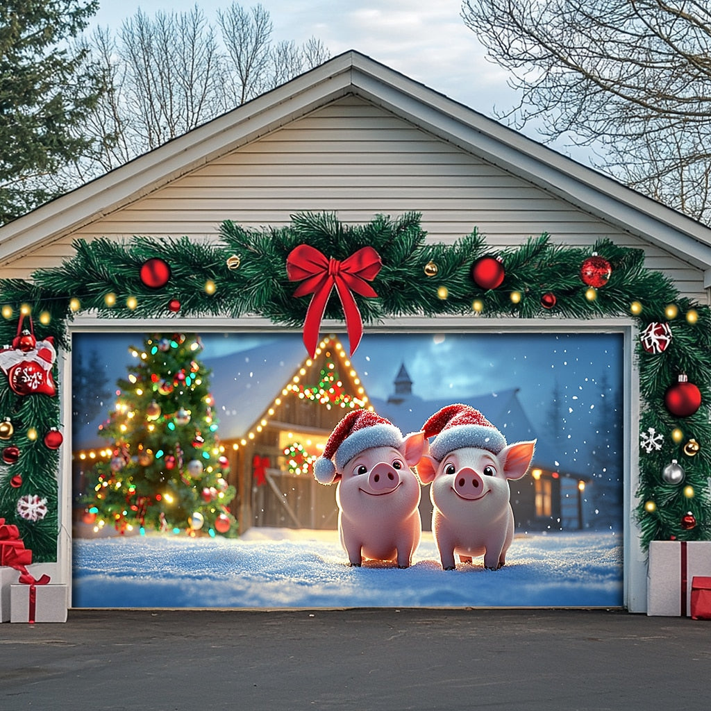 Christmas Highland Cow Garage Door Cover