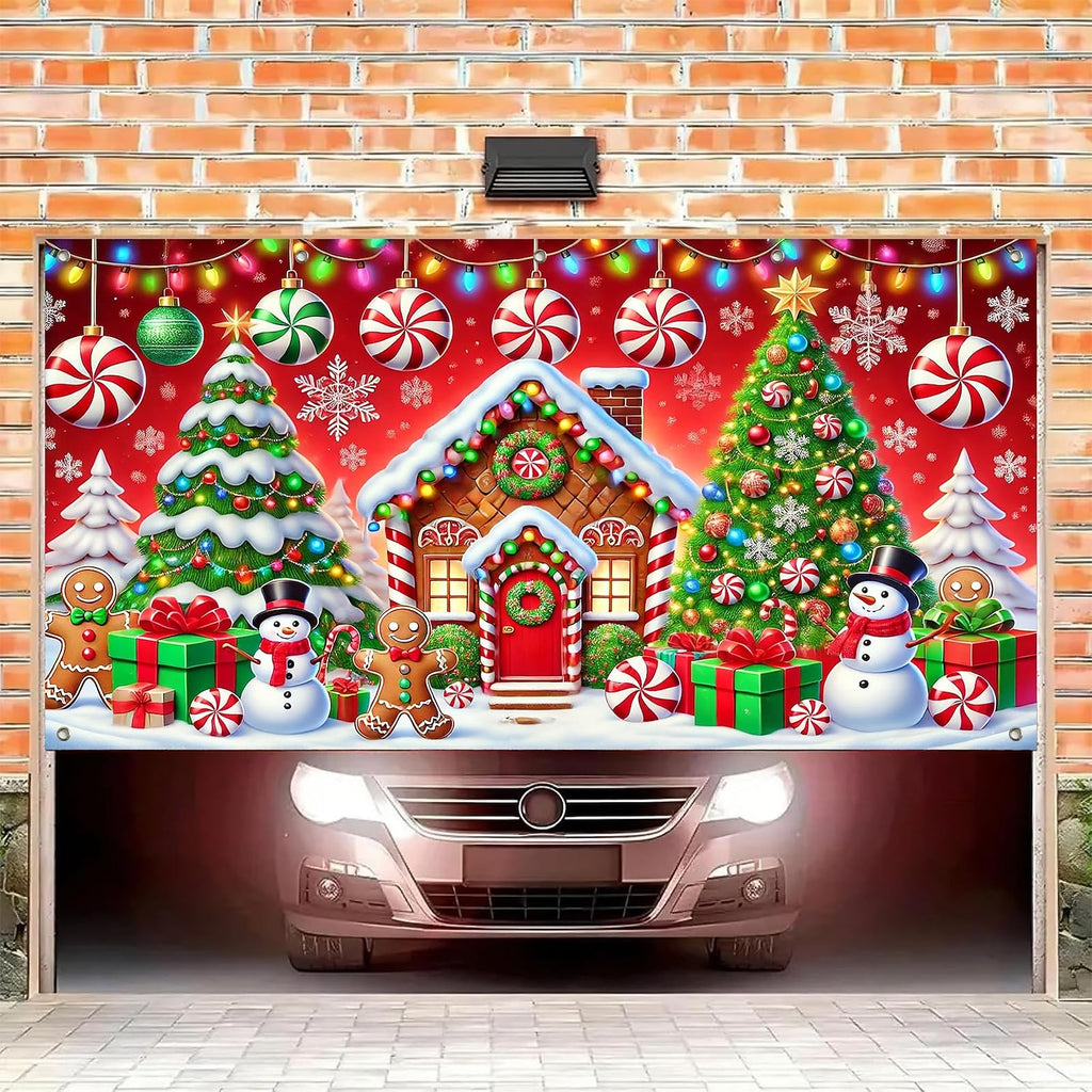 Gingerbread Snowman Christmas Garage Door Cover