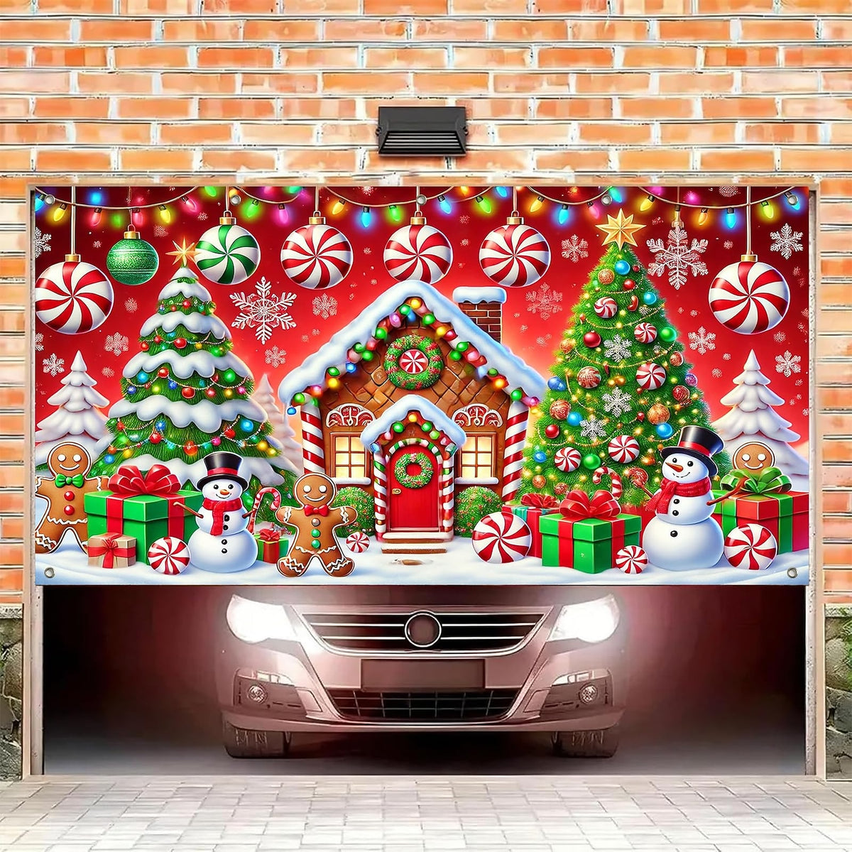 Gingerbread Snowman Christmas Garage Door Cover