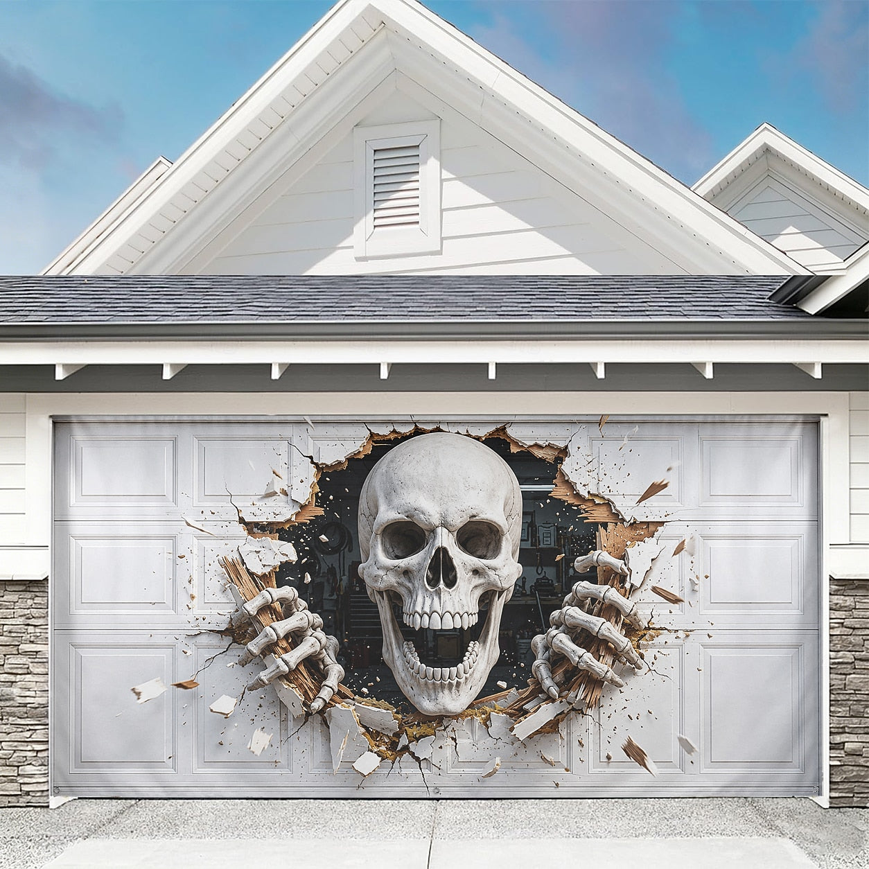 3D Illusion Skeleton | Halloween Garage Door Banner Cover