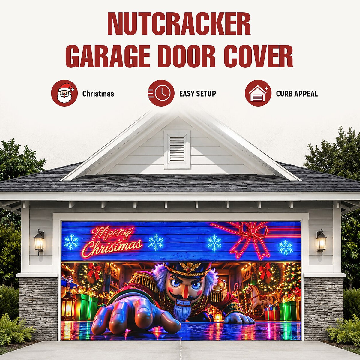 Blacklight Christmas Garage Cover UV Reactive Nutcracker