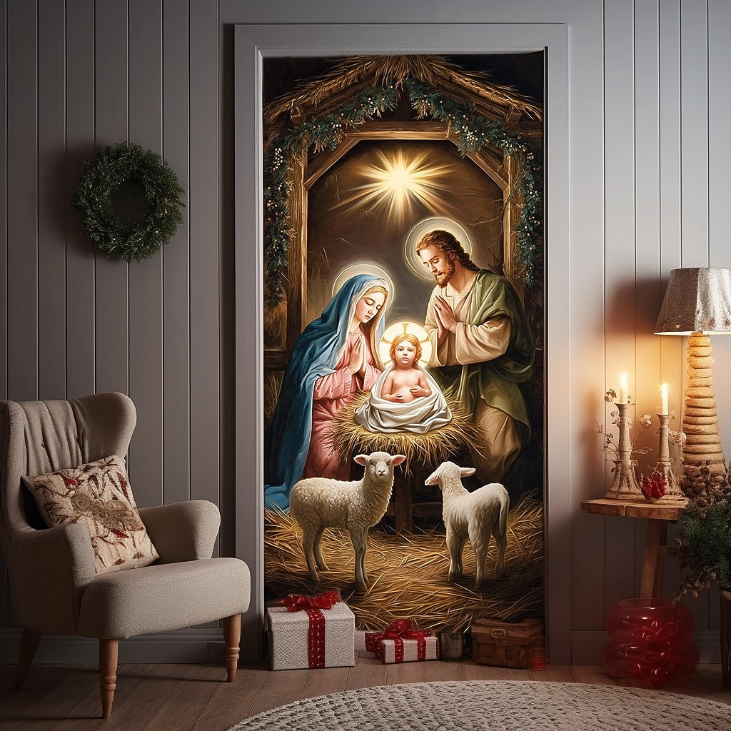 Nativity Scene with Baby Christmas Door Cover