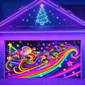 Blacklight Christmas Garage Cover UV Reactive Santa Claus & Sleigh
