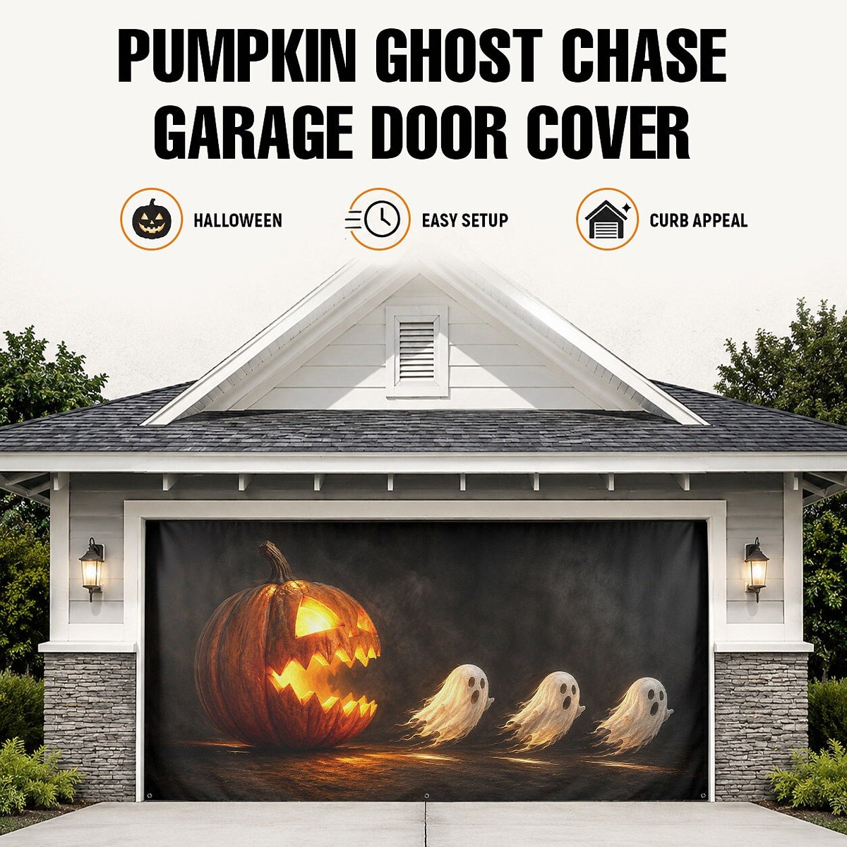 Cute Ghosts Witch Hats Halloween Garage Door Cover