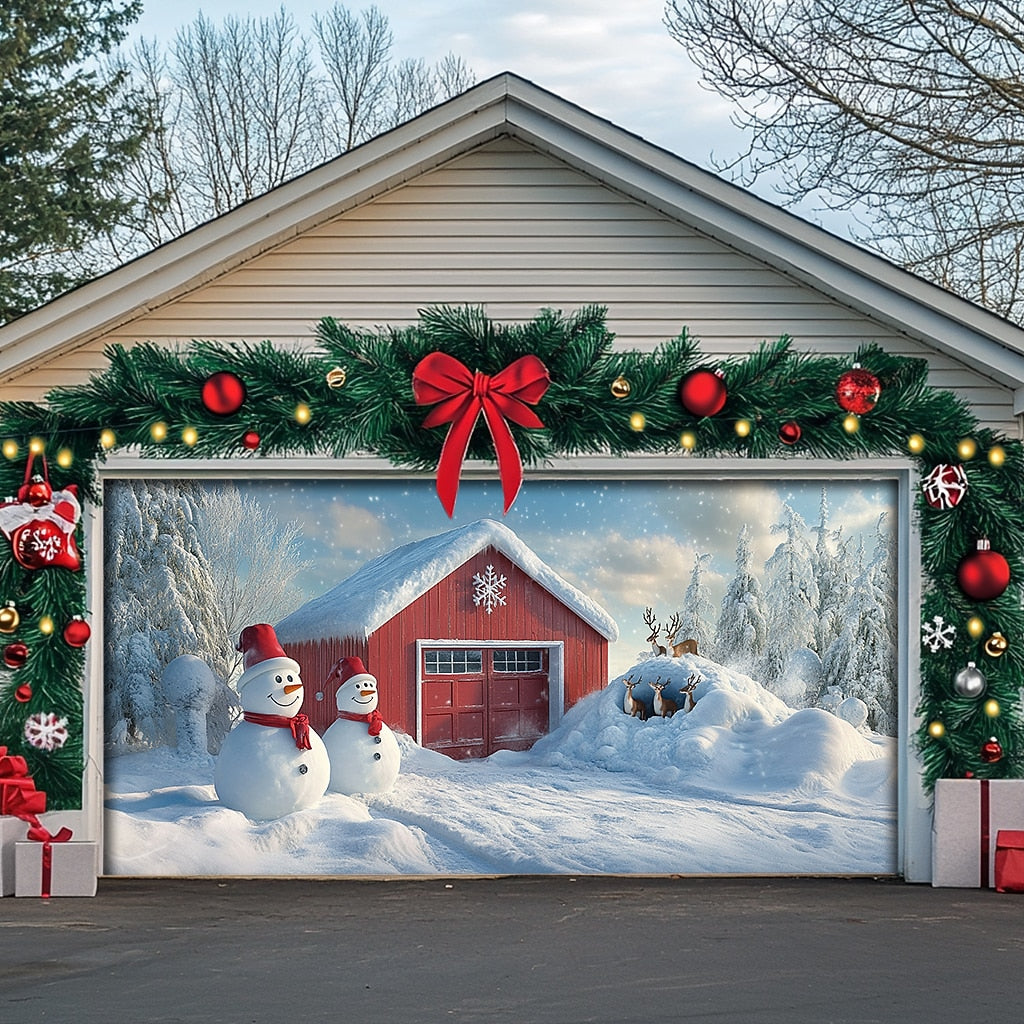 Snowman Christmas Garage Door Cover