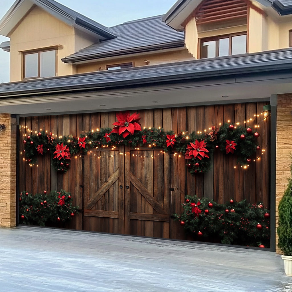 Farmhouse Christmas Scene Garage Door Cover