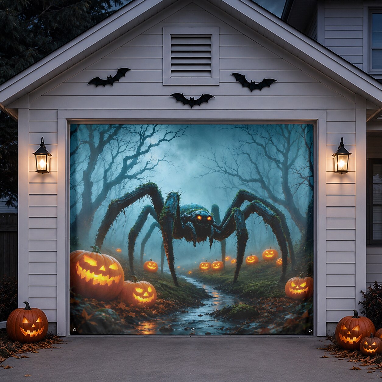 Halloween Garage Door Banner Giant Spider Pumpkin Place