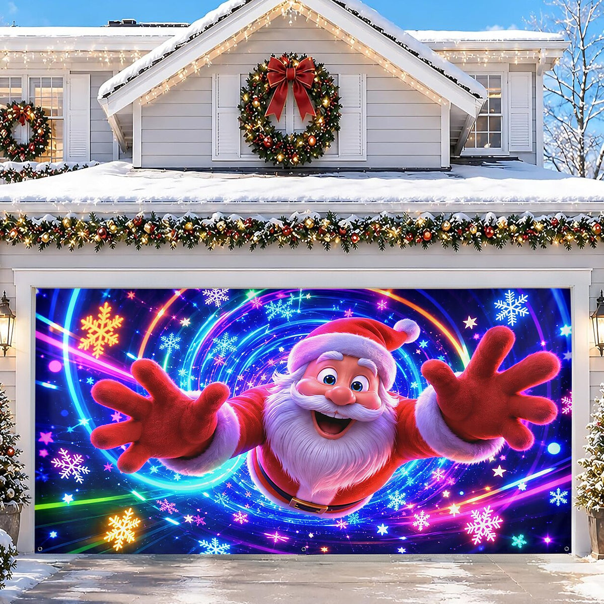 Blacklight Christmas Garage Cover UV Reactive Santa Claus
