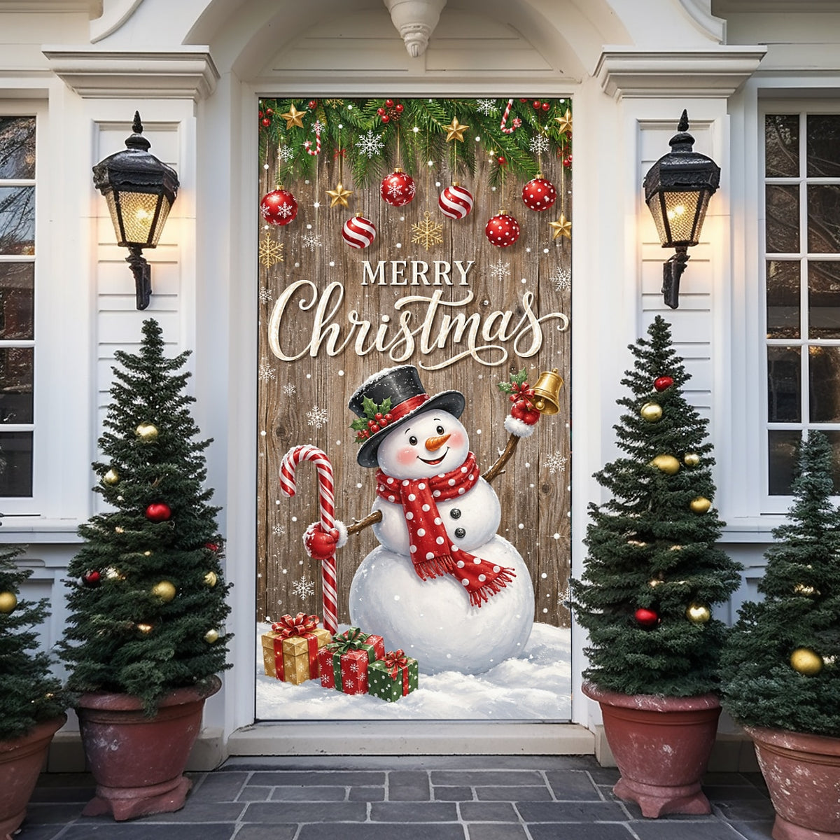 Snowman Let It Snow & Snowflakes Christmas Door Cover