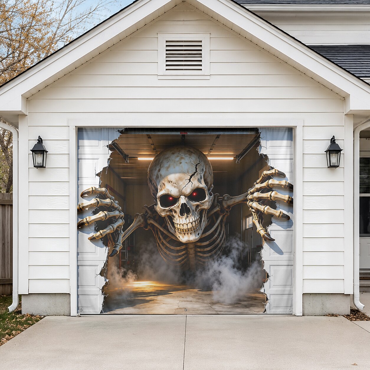 Halloween Skeleton Breaking Wall Garage Door Cover