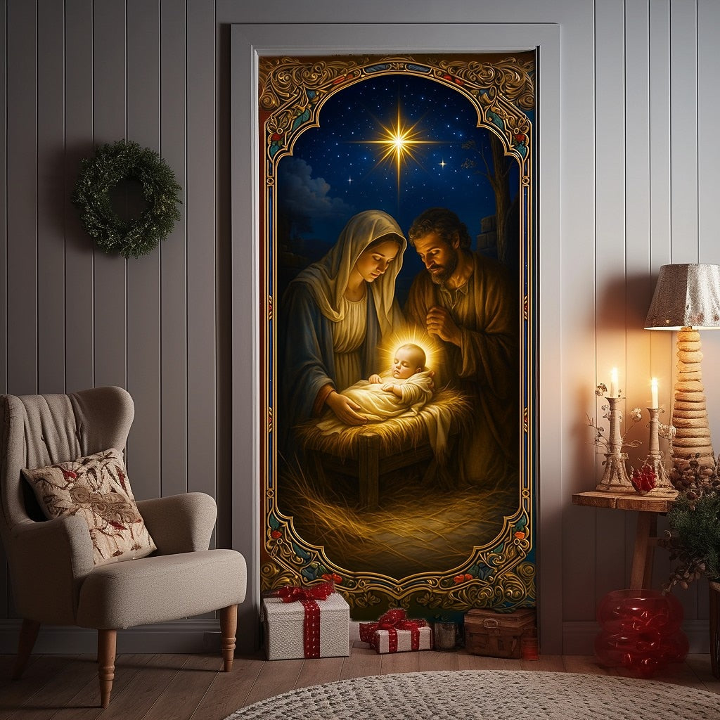 Nativity Scene with Baby Christmas Door Cover