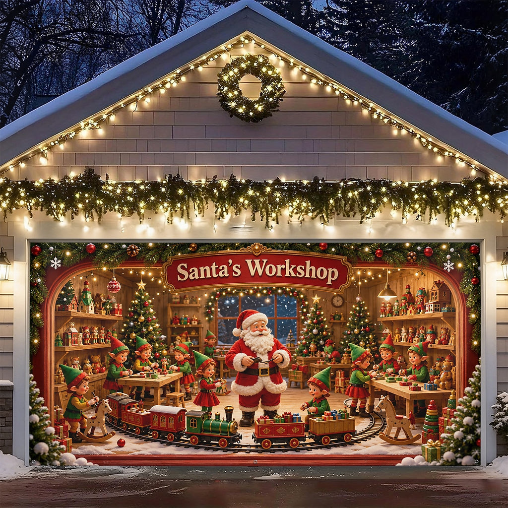 Santa Toy Workshop Garage Door Cover