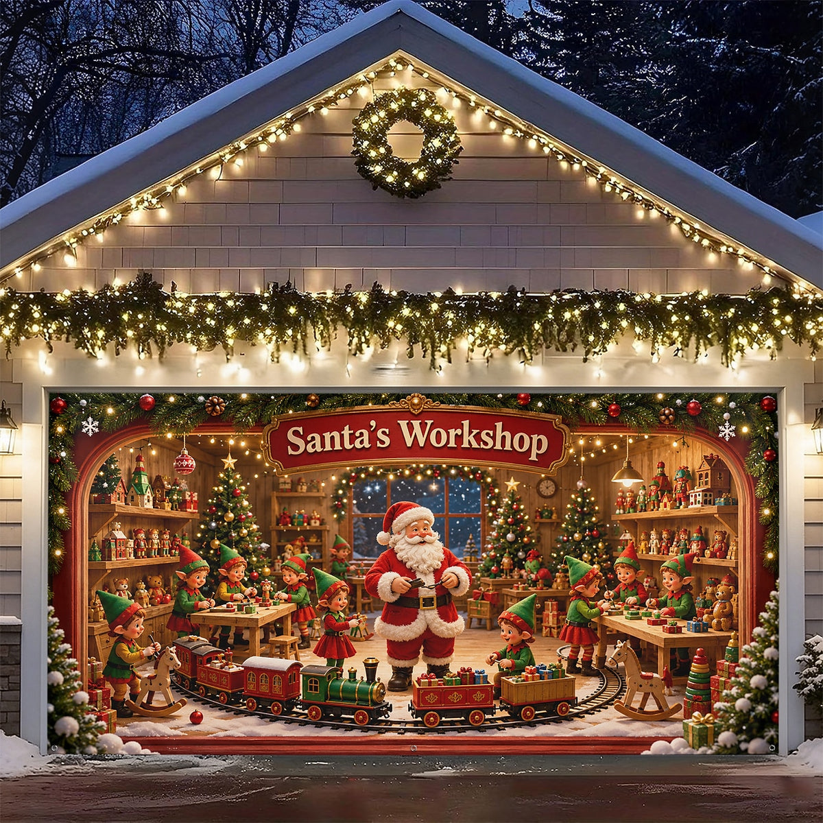 Santa Toy Workshop Garage Door Cover
