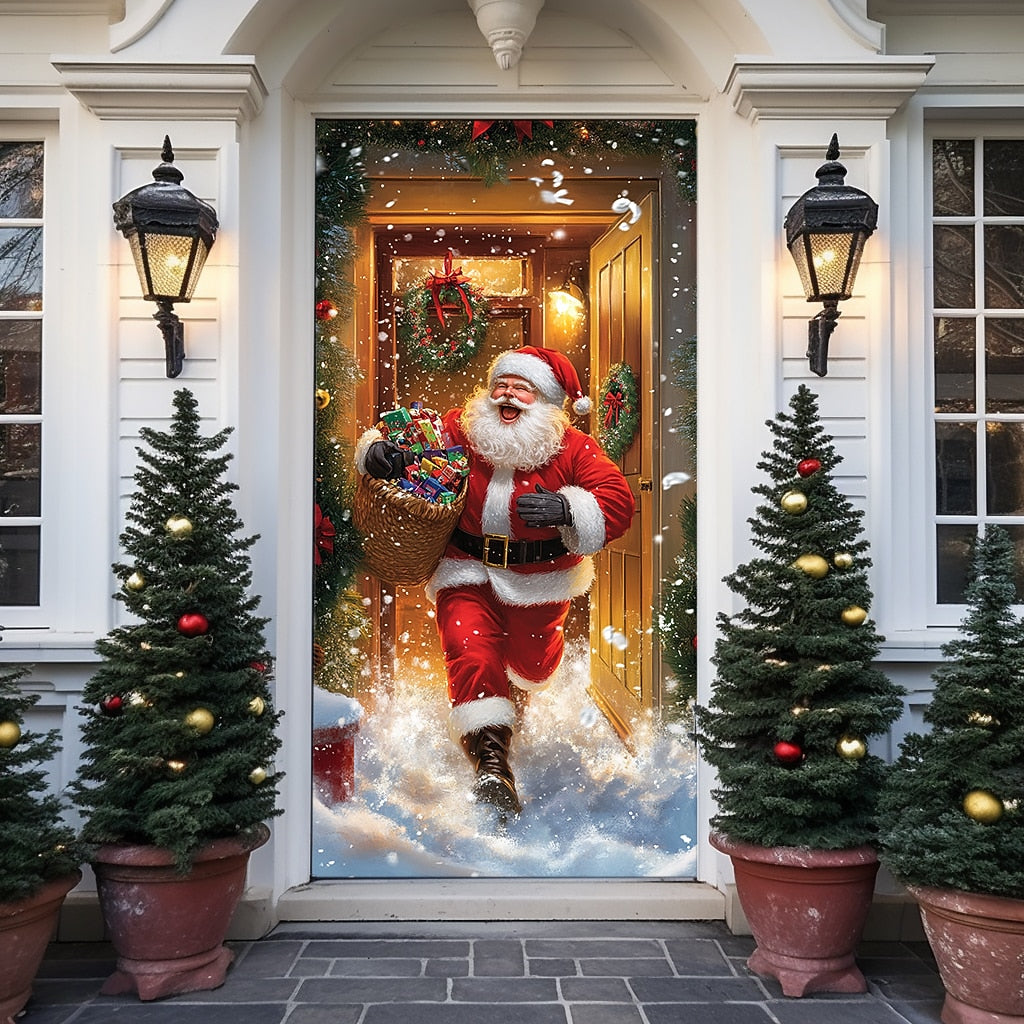 Santa Delivering Gift Christmas Door Cover