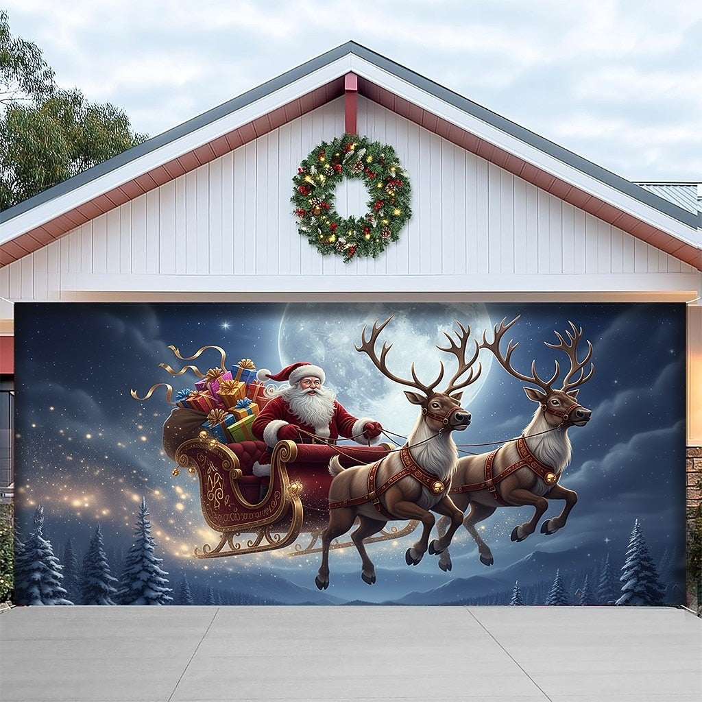 Aurora Santa Sleigh Garage Door Cover