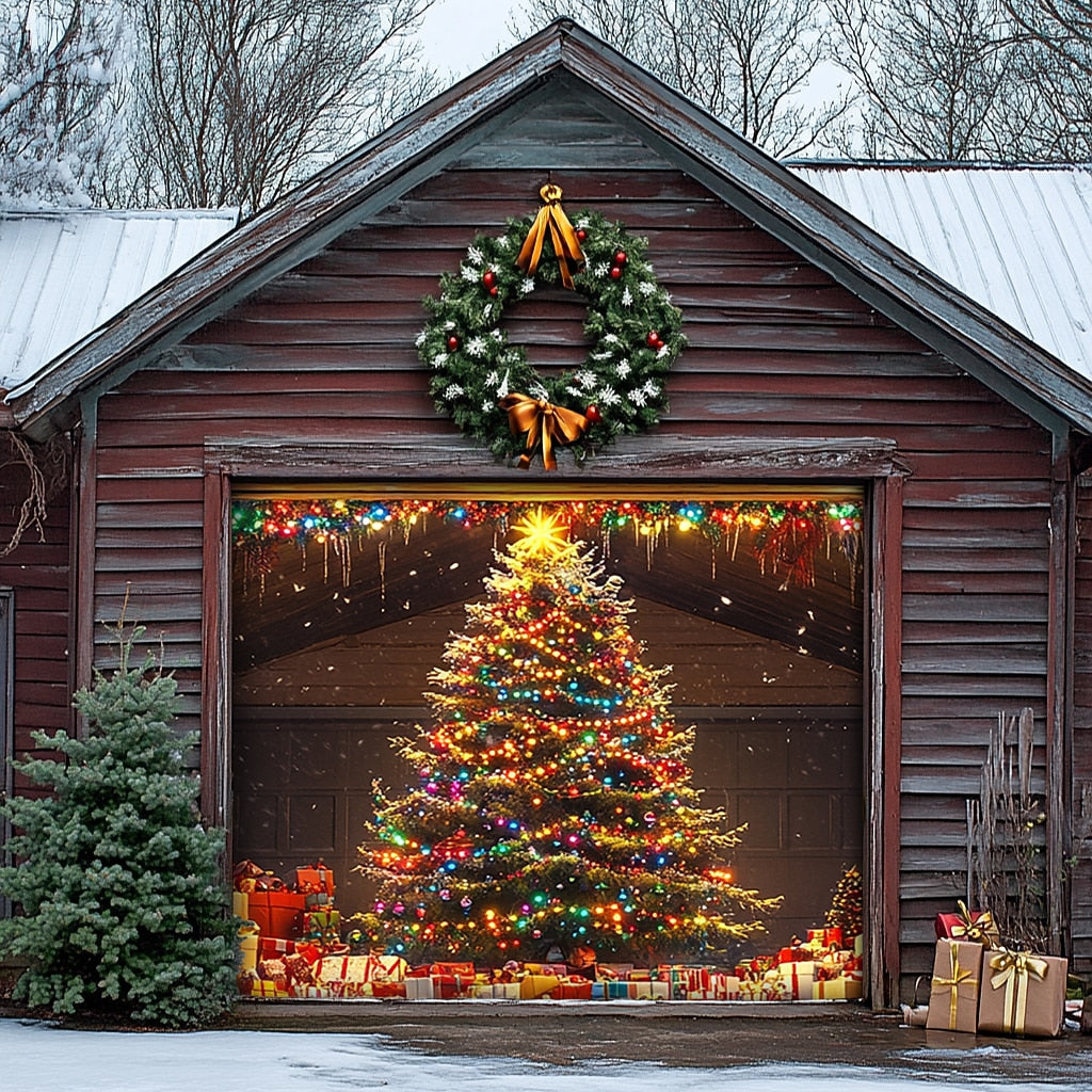 Farmhouse Christmas Tree Garage Door Cover