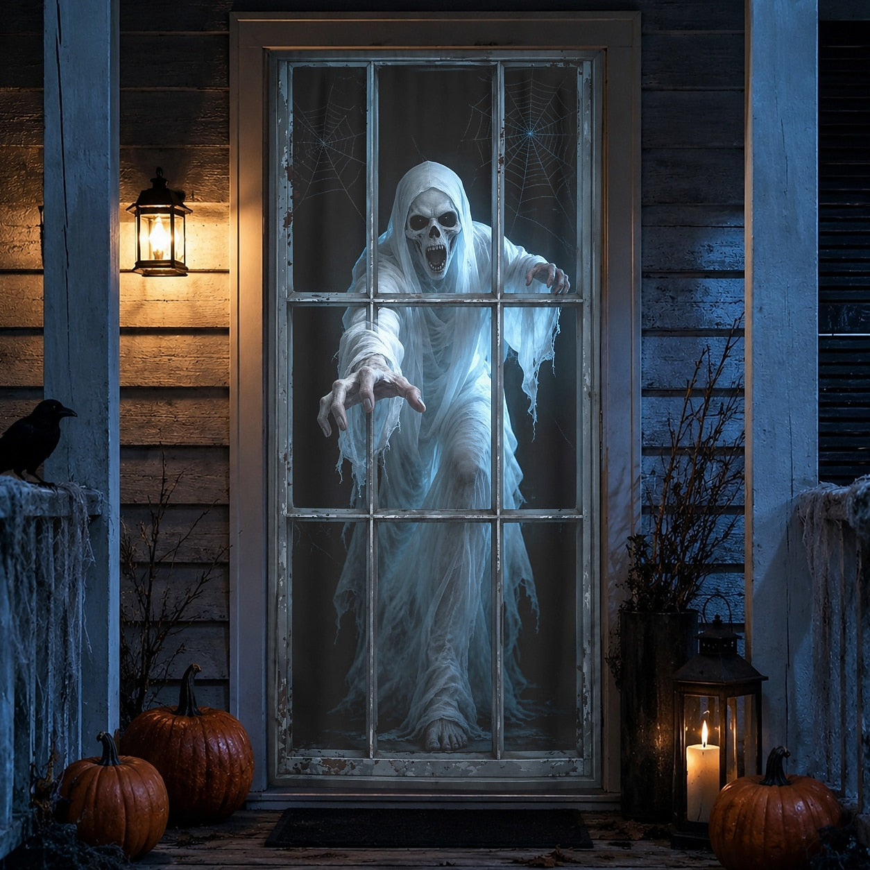 Halloween Door Cover 3D Ghost Window Reaching Skeleton Illusion Door