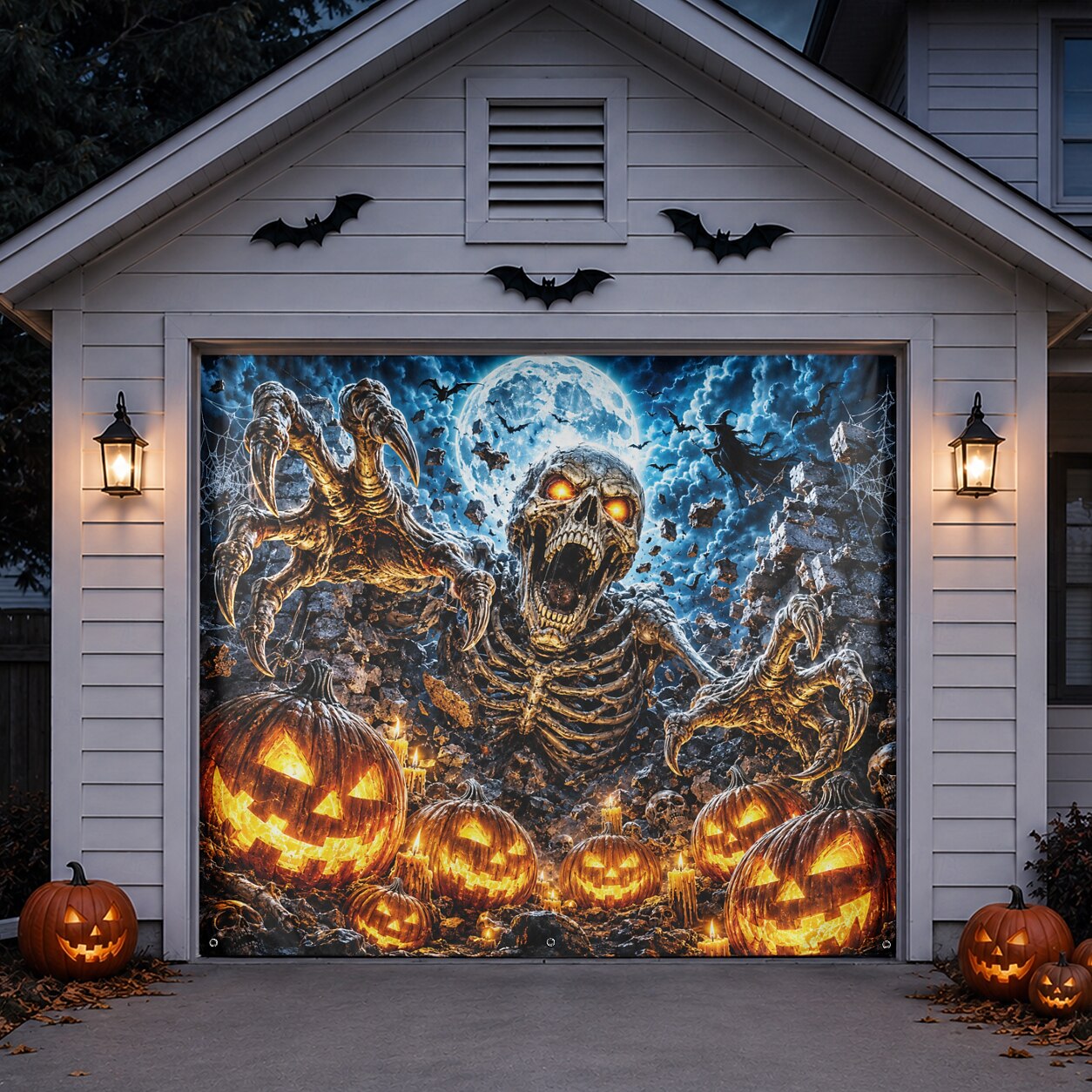 Halloween Flaming Skeleton Garage Door Cover