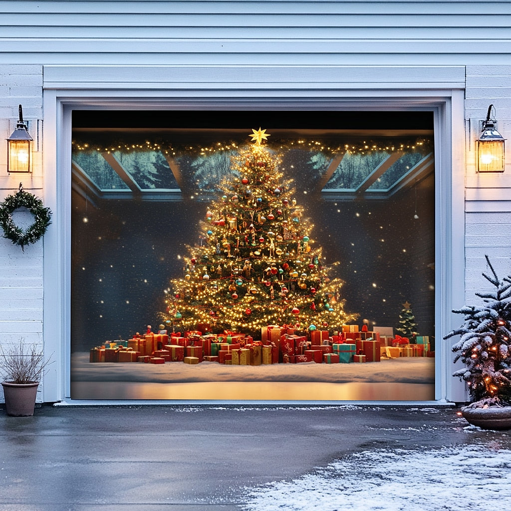 Farmhouse Christmas Tree Garage Door Cover