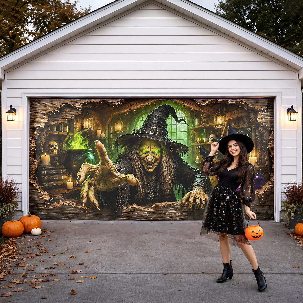 Halloween Witch Cauldron Garage Door Cover