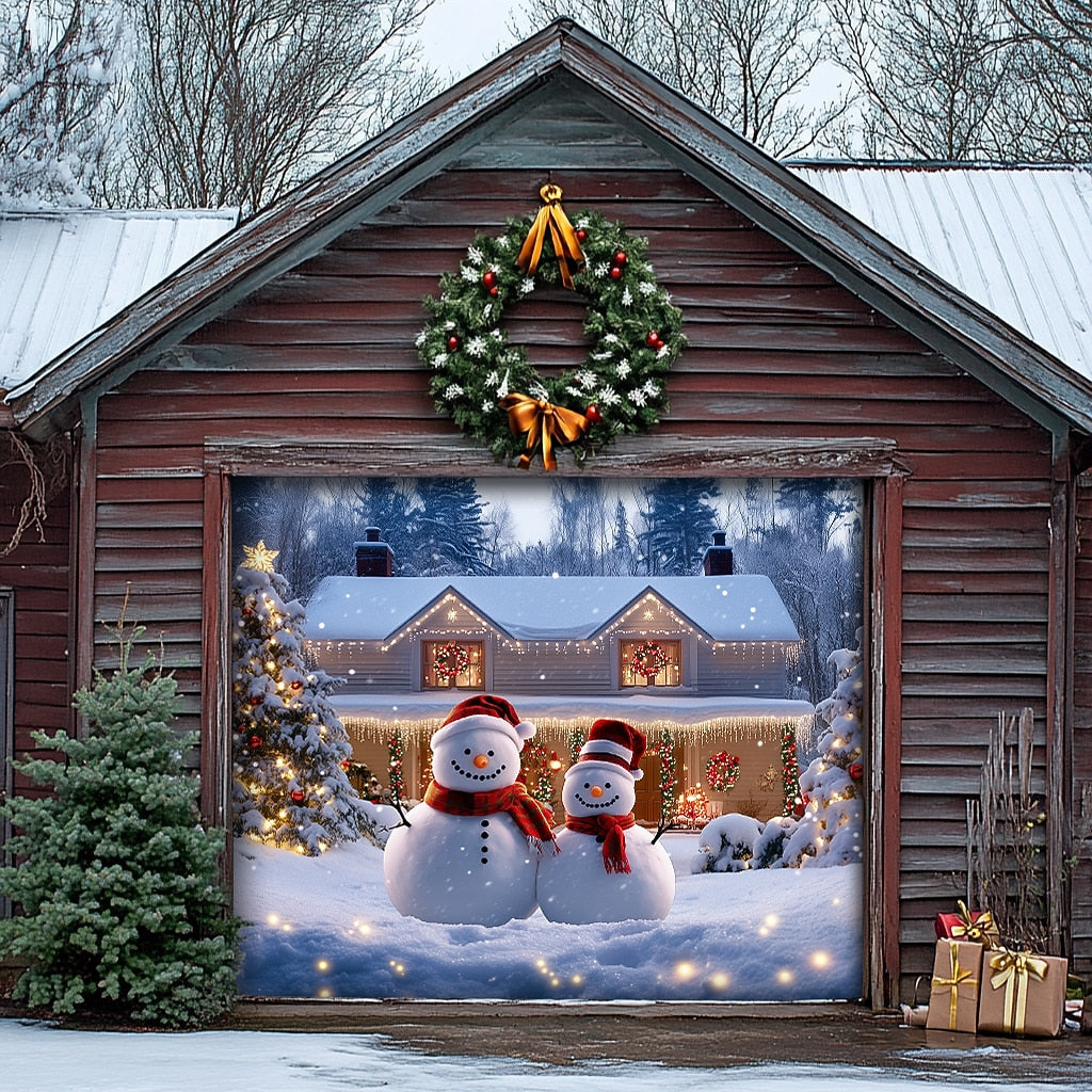 Snowman Christmas Garage Door Cover