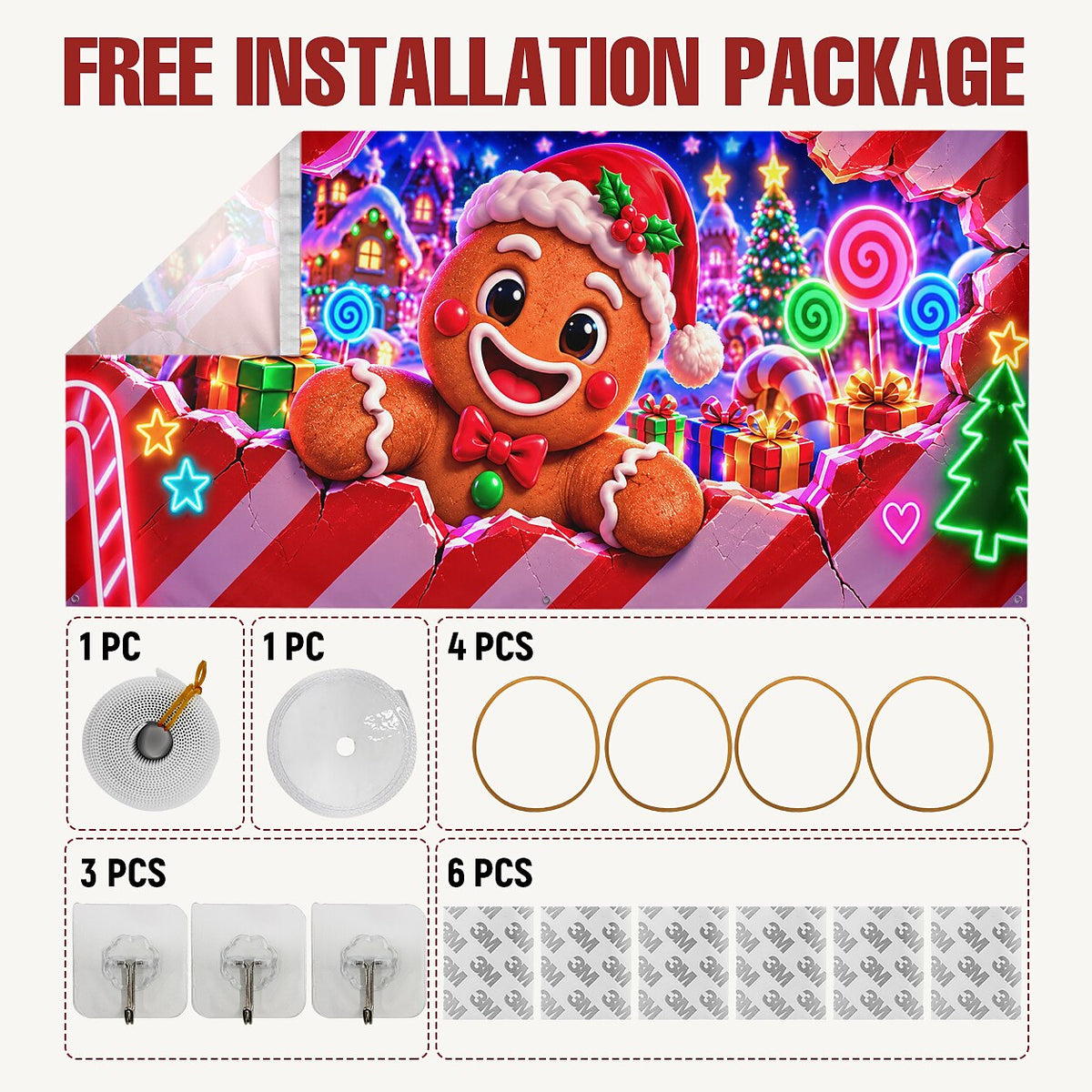 Blacklight Christmas Garage Cover 3D UV Reactive Broken Wall Snowman