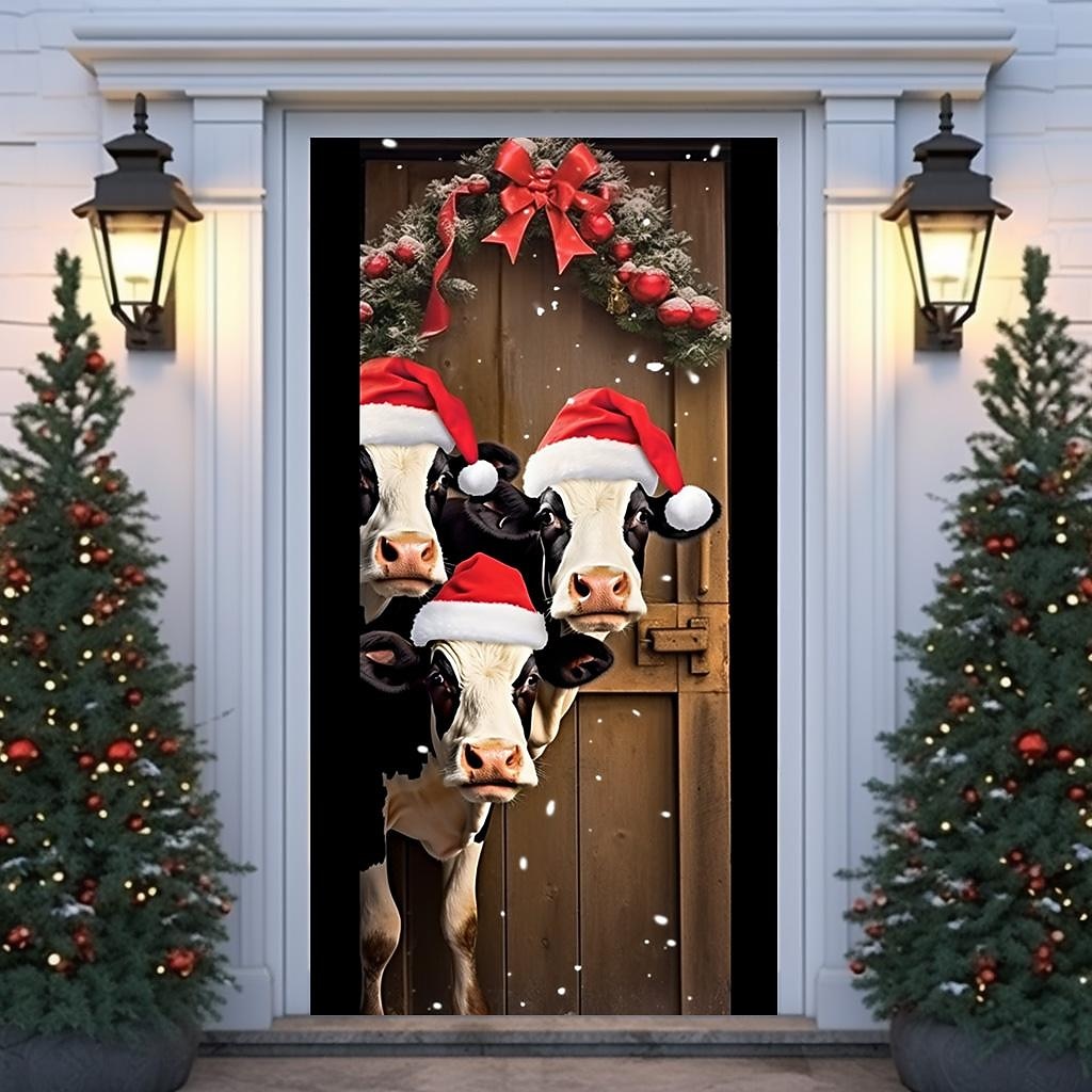 Festive Cow Christmas Door Cover