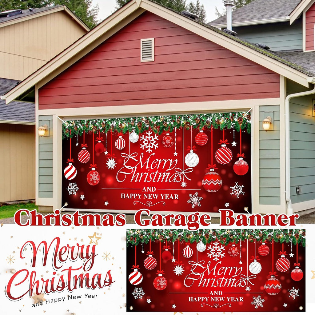 Red Ornament Christmas Garage Door Cover