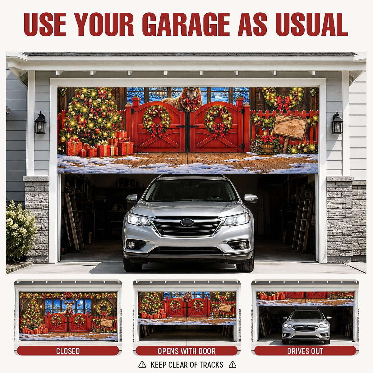 Christmas Garage Cover 3D Reindeer Breaking Through