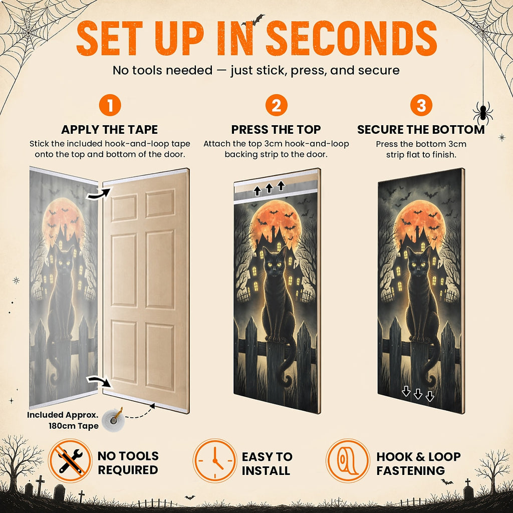 Flying Witch Full Moon Haunted House Banner Halloween Door Cover