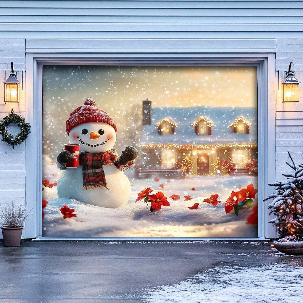 Snowman Christmas Garage Door Cover